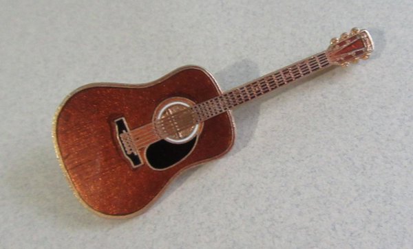 Vintage Enameled Acoustic Guitar Pin Musician Figural
