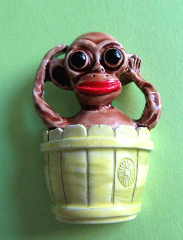 Anthropomorphic Pin Monkey in Barrel Vintage Jewelry 