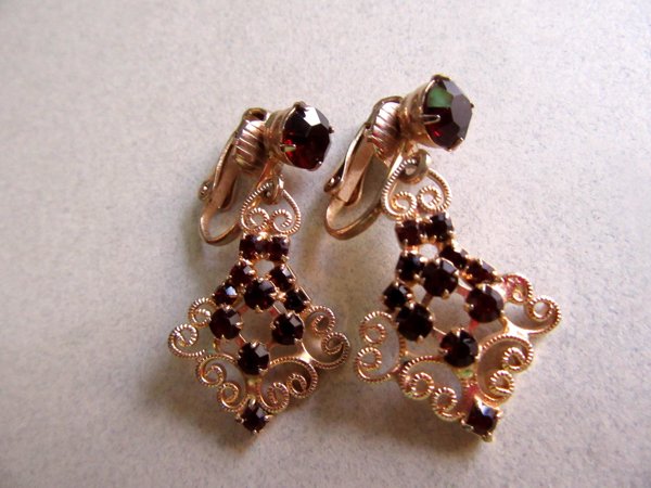 Garnet Rhinestone Earrings Vintage Jewelry