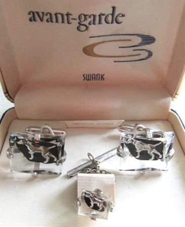 Vintage Swank Dog Cufflinks Set  Mens Jewelry 