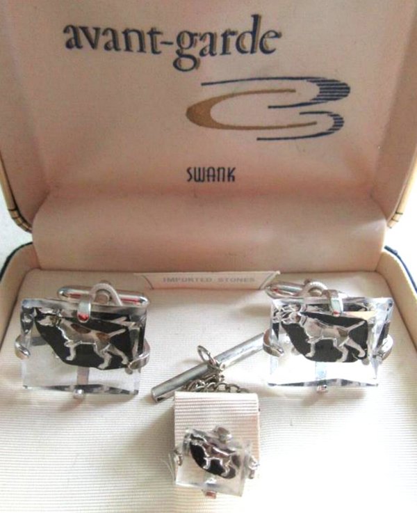 Vintage Swank Dog Cufflinks Set  Mens Jewelry 
