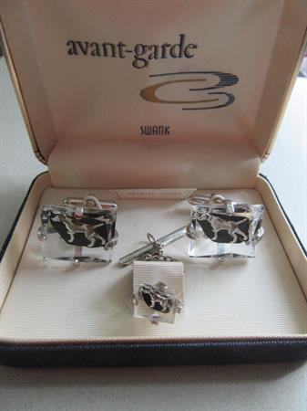 Vintage Mid Century Swank Dog Crystal ? Cufflinks Cuff Links Tie Tac Old Stock MCM Mens Jewelry Shirt Accessories