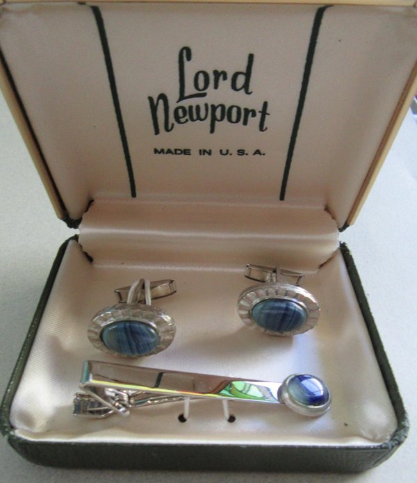 Vintage Blue Glass Cufflinks Set Lord Newport