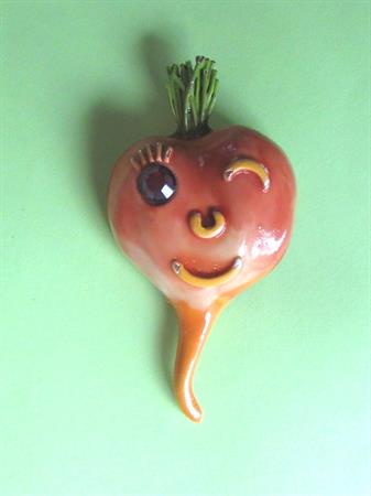 Anthropomorphic Pin Large Winking Turnip Veggie Vegetable Figural Vintage Costume Jewelry