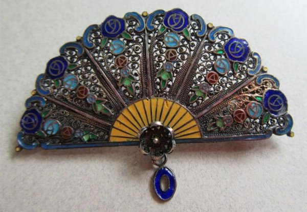 Vintage Sterling Fan Pin Signed Topazio Portugal Fine Jewelry