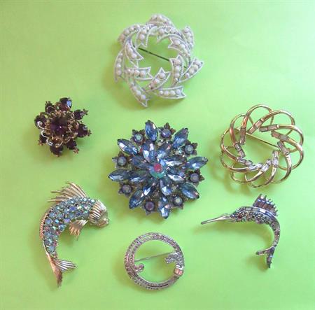 Rhinestone Pin Lot Destash Wear Repair Repurpose Vintage Costume Jewelry Fish 