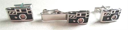 Swank Camera Cufflinks Tie Bar Set Men's Vintage Jewelry
