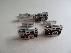 Swank Camera Cufflinks Tie Bar Set Men's Vintage Jewelry Photographer