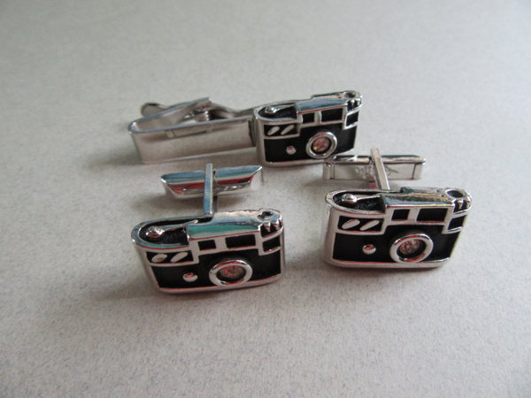 Swank Camera Cufflinks Tie Bar Set Men's Vintage Jewelry