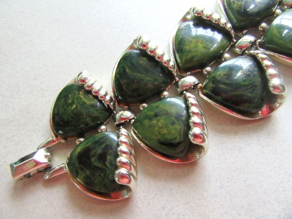 Vintage Blue Moon Bakelite Bracelet Signed Charel Smaller Wrist