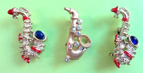 Saxophone Scatter Pin Set Vintage Jewelry Sax Player