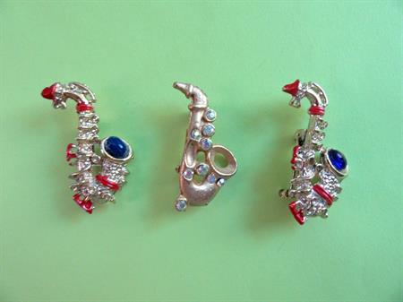 Saxophone Scatter Pins 1950's and Up Vintage Costume Jewelry Sax Player Musician Gig Wear Jazz