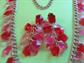 Mod 1960's Pin Red Lucite Shimmy Necklace Ch Cha Earrings  Austria Vintage Costume Jewelry 60's Accessories