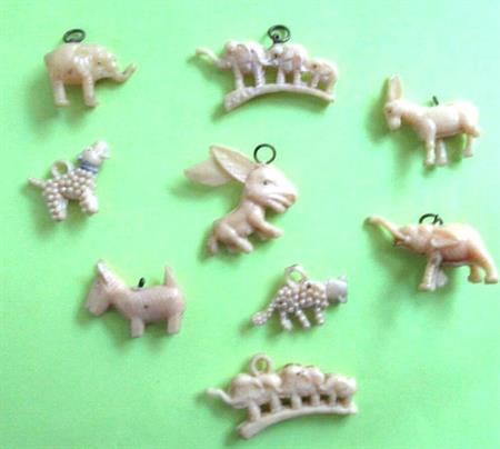 Nine Celluloid Charms Lot Prize Toy Cracker Jack Prize Gumball Charms