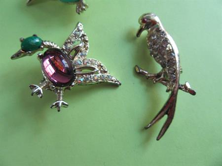Four Vintage Rhinestone Bird Pin Lot Brooches