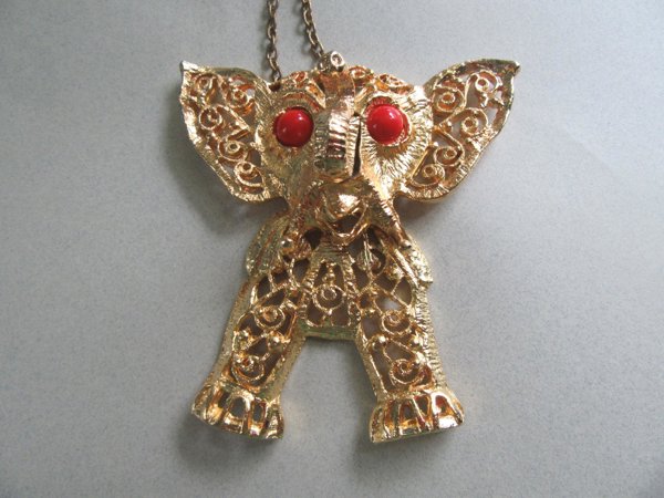 DeLizza and Elster ? Elephant Necklace Vintage Jewelry Filigree Articulated 