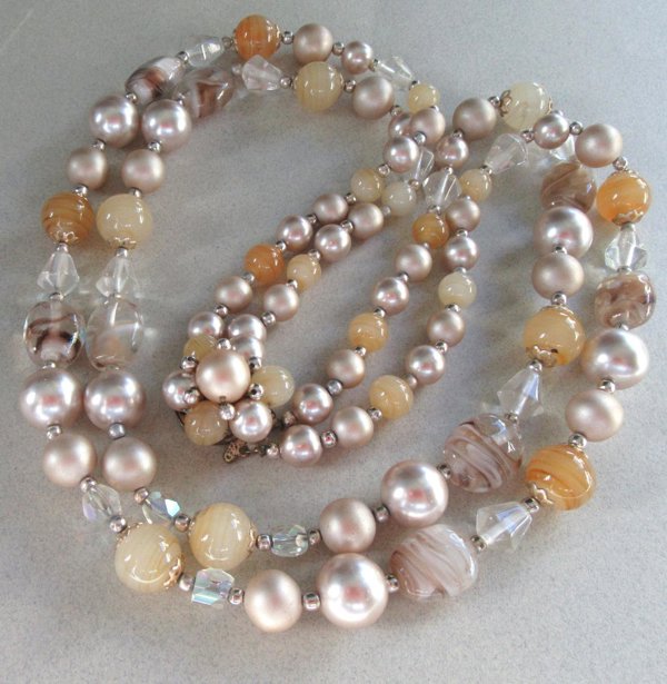 1950s Necklace Glass Faux Pearl Japan Beads Vintage Jewelry