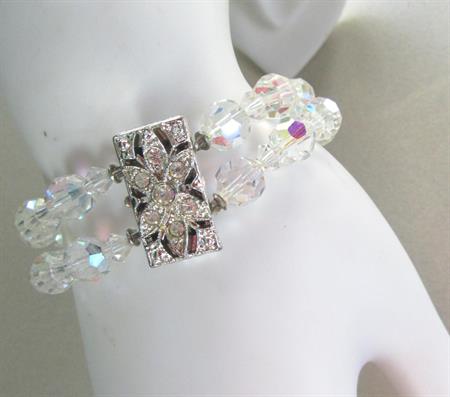 1950's Crystal Rhinestone Bracelet Aurora Borealis Costume Jewelry