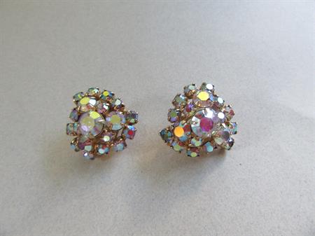 1950's Mid Century Rhinestone Earrings Aurora Borealis Vintage Costume Jewelry 50's Accessories