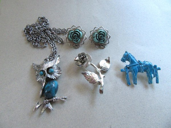 Vintage Jewelry Lot Owl Necklace  Pins Earrings