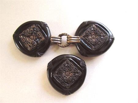 Bakelite and Glass Cloak Sash Matching Button Medieval Goth Renaissance Vintage Clothing Accessories Destash  Whimsy Goth Whimsiegoth