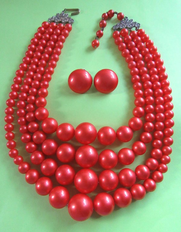 1950's Orange Necklace Set Vintage Jewelry 