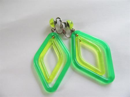 Mod 1960's Earrings Lime and Yellow Clip On  Go Go Vintage Costume Jewelry '60's Accessories