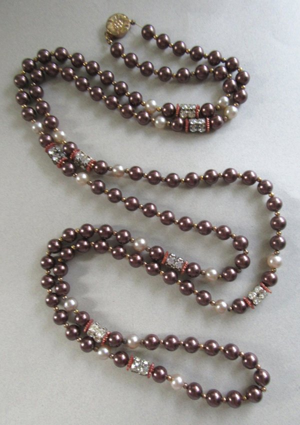 Vintage Rhinestone Faux Pearl Long Necklace