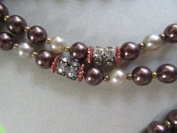 Vintage Rhinestone Faux Pearl Long Necklace