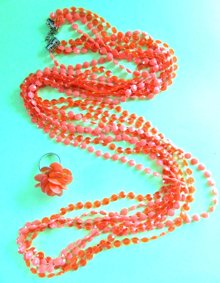 Mod 1960's Orange Necklace Set Hong Kong Vintage Jewelry