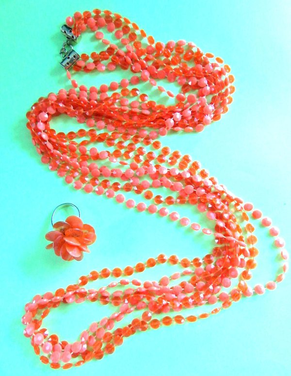 Mod 1960's Orange Necklace Set Hong Kong Vintage Jewelry