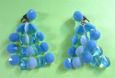 1960's Mod Blue Dangle Clip On Earrings '60's Accessories Vintage Costume Jewelry Go Go