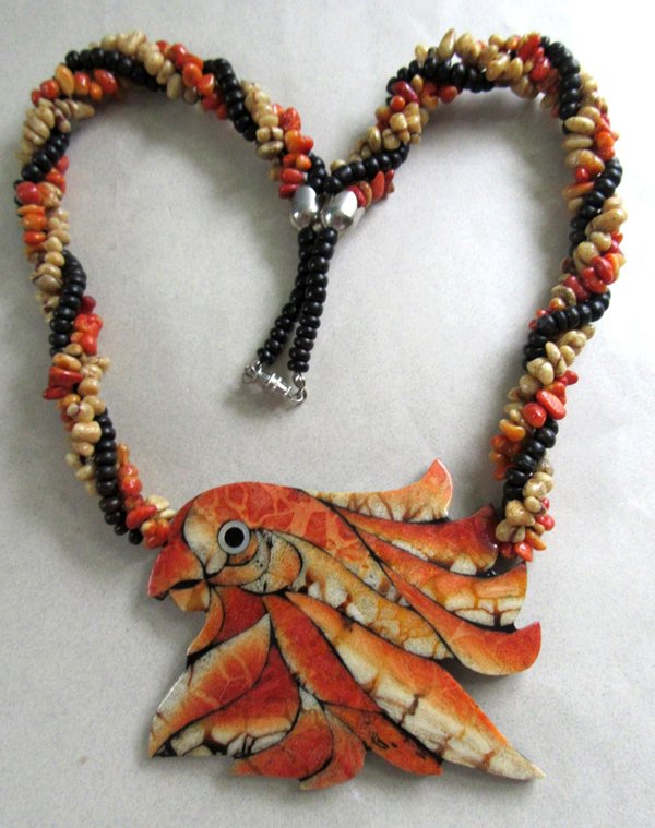 1980's Coral Cockatoo Necklace Vintage Jewelry