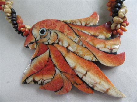 1980's Coral Cockatoo Necklace Vintage Jewelry