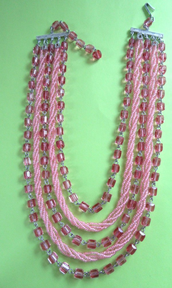 Vintage Pink Glass Choker Necklace Japan  1950's Accessories