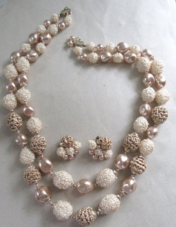 1950's Champagne Necklace Set Japan Vintage Jewelry