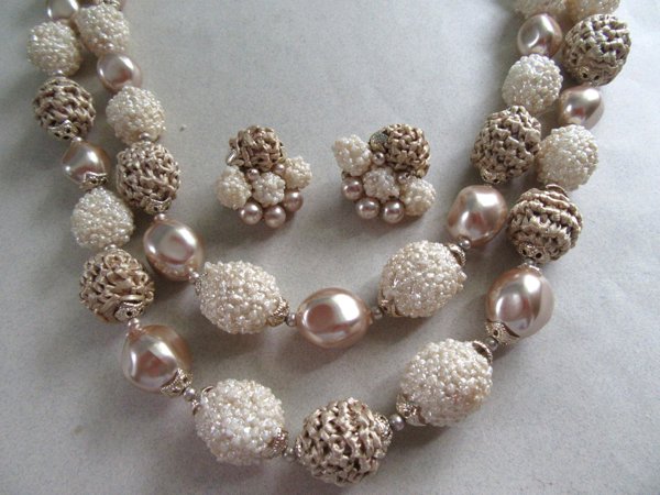 1950's Champagne Necklace Set Japan Vintage Jewelry