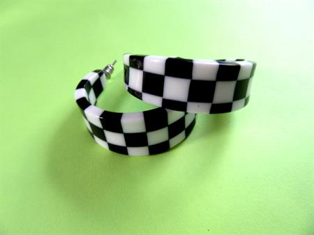 Mod Lucite Earrings Black and White Checkerboard Lucite Pierced Vintage Costume Jewelry