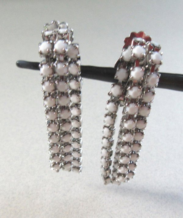 1950's White Rhinestone Earrings Vintage Jewelry 