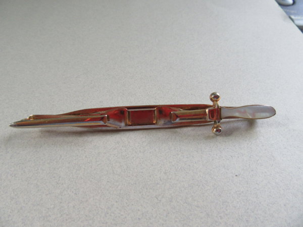 Swank Sword Tie Bar Mother of Pearl Handle Men's Jewelry Fencing