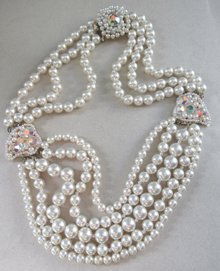 1950's Crystal Faux Pearl Necklace Japan Vintage Jewelry 