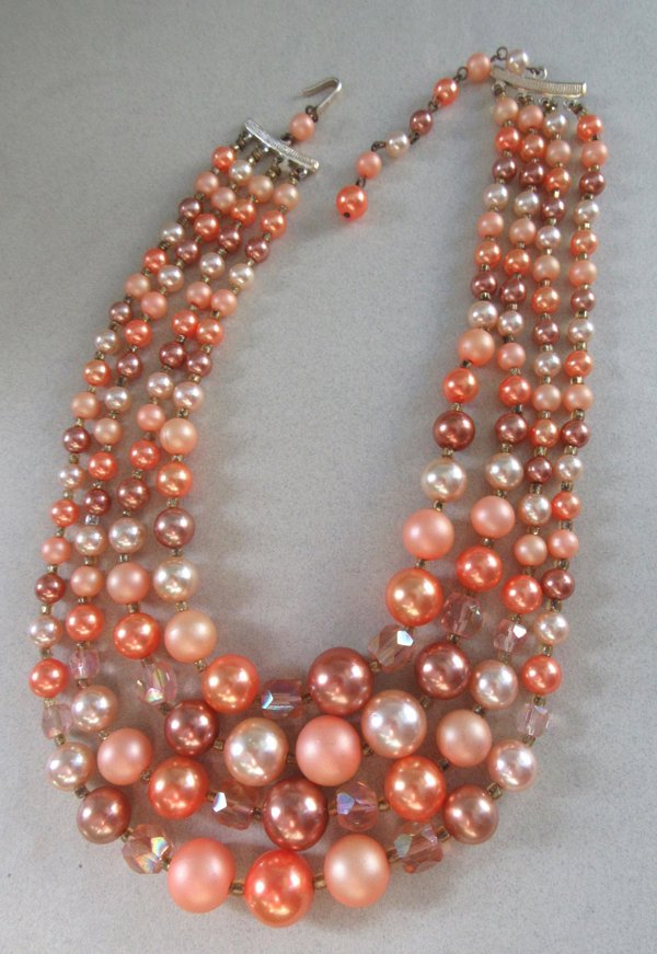 1950's Peach Crystal Necklace Japan Vintage Jewelry