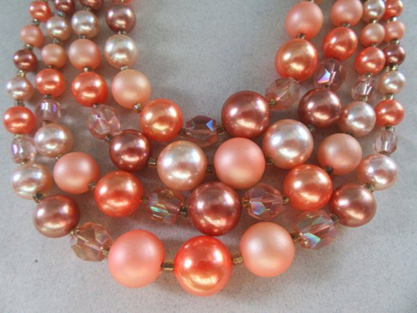 1950's Peach Crystal Necklace Japan Vintage Jewelry