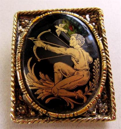 Archer Glass Pin Sagittarius Archery Vintage Jewelry 