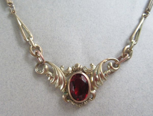 1930's Red Rhinestone Necklace Vintage  Jewelry