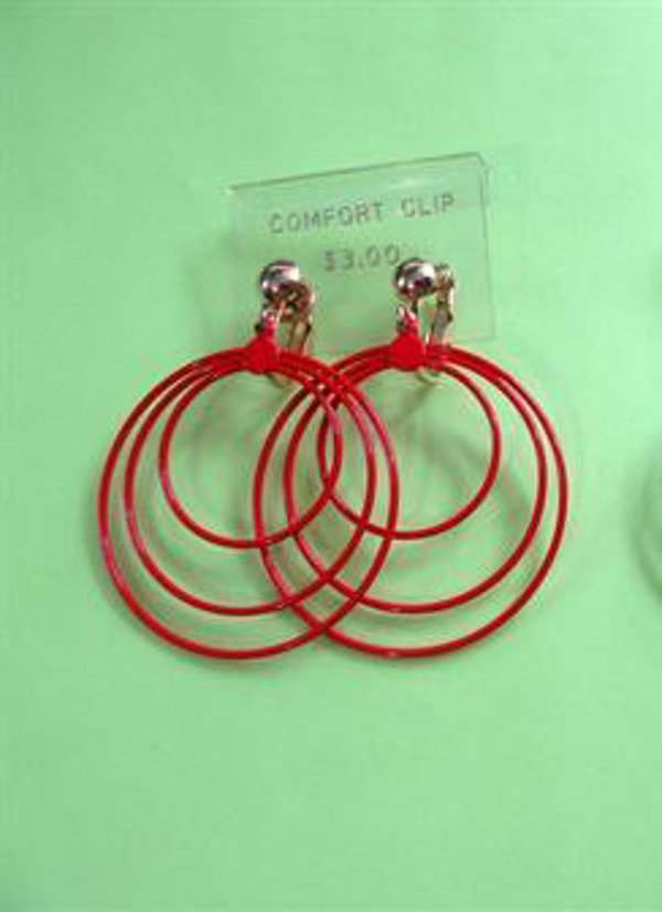 Vintage 1960's Mod Red Hoop Clip Earrings 