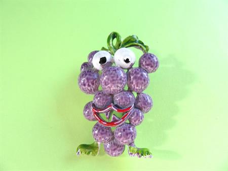 Anthropomorphic Grapes Pin RARE Vintage Wesco Figural Signed Vintage Jewelry Fruit  Wine Lover