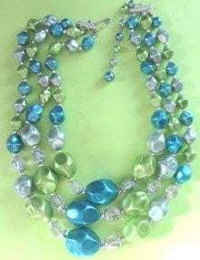 1950's Blue Green Crystal Necklace Japan Vintage Jewelry