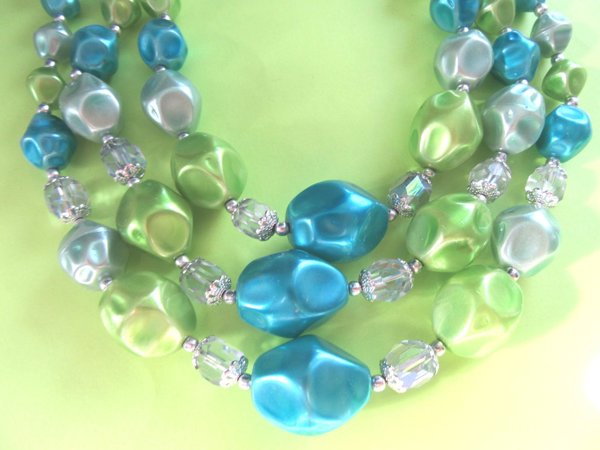 1950's Blue Green Crystal Necklace Japan Vintage Jewelry