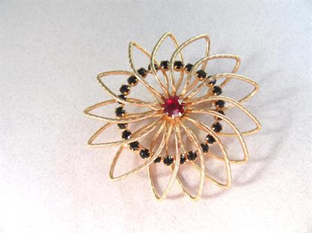 Atomic 1950's Rhinestone Spiral Pin Brooch Vintage Costume Jewelry '50's Accessories